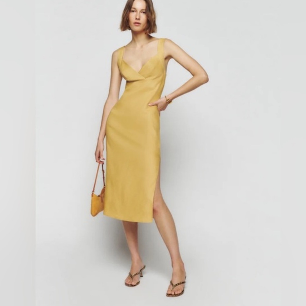 Reformation Yellow Linen Midi Dress